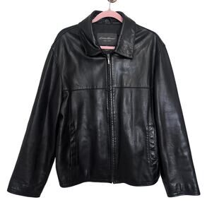 Vintage Eddie Bauer Mens M Lamb Leather Jacket Collared Classic Full Zip